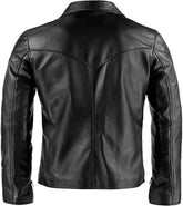 Schwarze Slim-Fit Moto-Racer-Jacke aus echtem Rindsleder für Herren